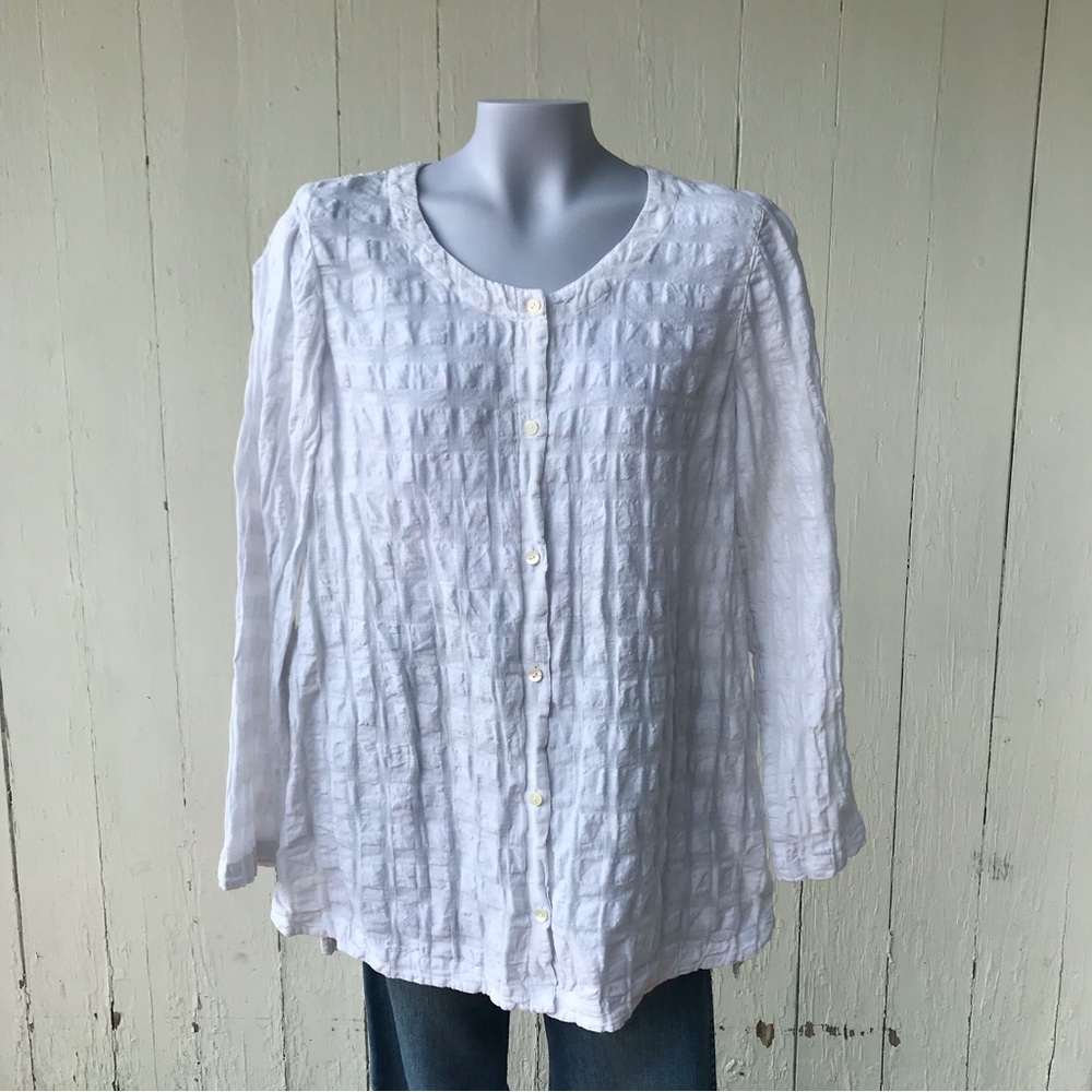 PureJill J. Jill Linen Cotton Blend White Long Sleeve Tunic Blouse Shirt Large